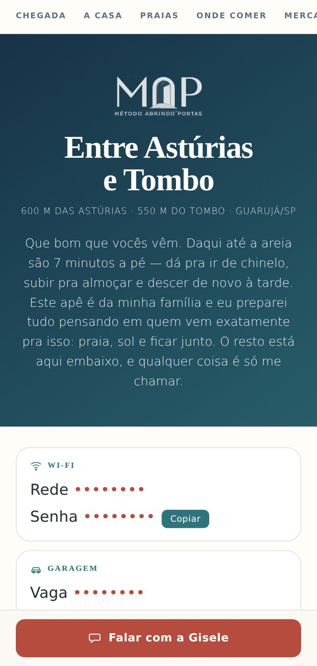 Tela inicial do guia digital do apartamento no Guarujá