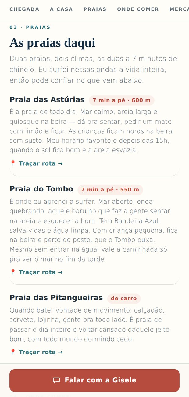 Seção das praias no guia digital