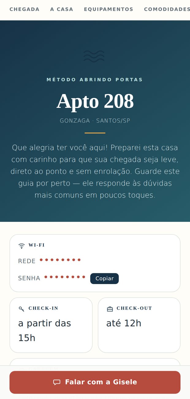 Tela inicial do guia digital do apartamento do Gonzaga